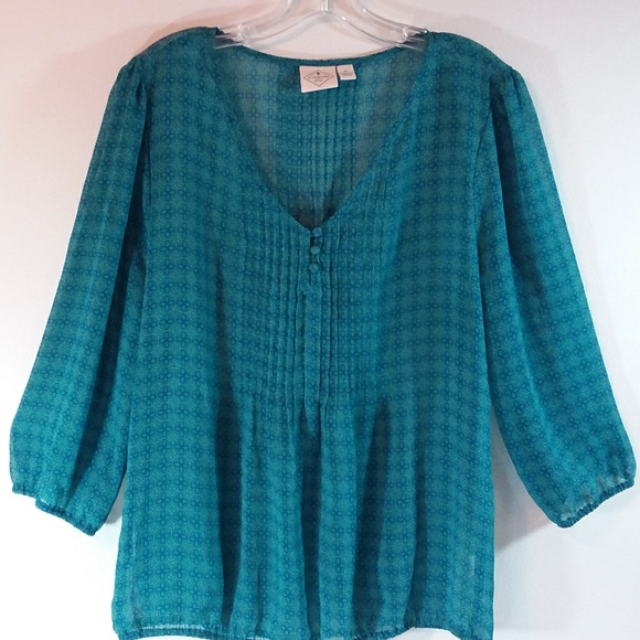 St. John's Bay Tops - St. John's Bay Sheer Teal & Blue Print Top